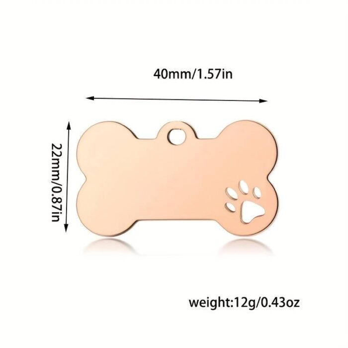 Stainless Steel Bone Shape Dog ID Tag With Paw - Rose Gold