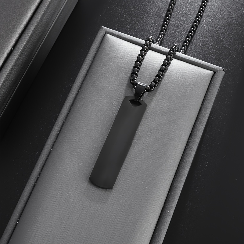 Stainless Steel High Polished Rectangle Tag Pendant - Black